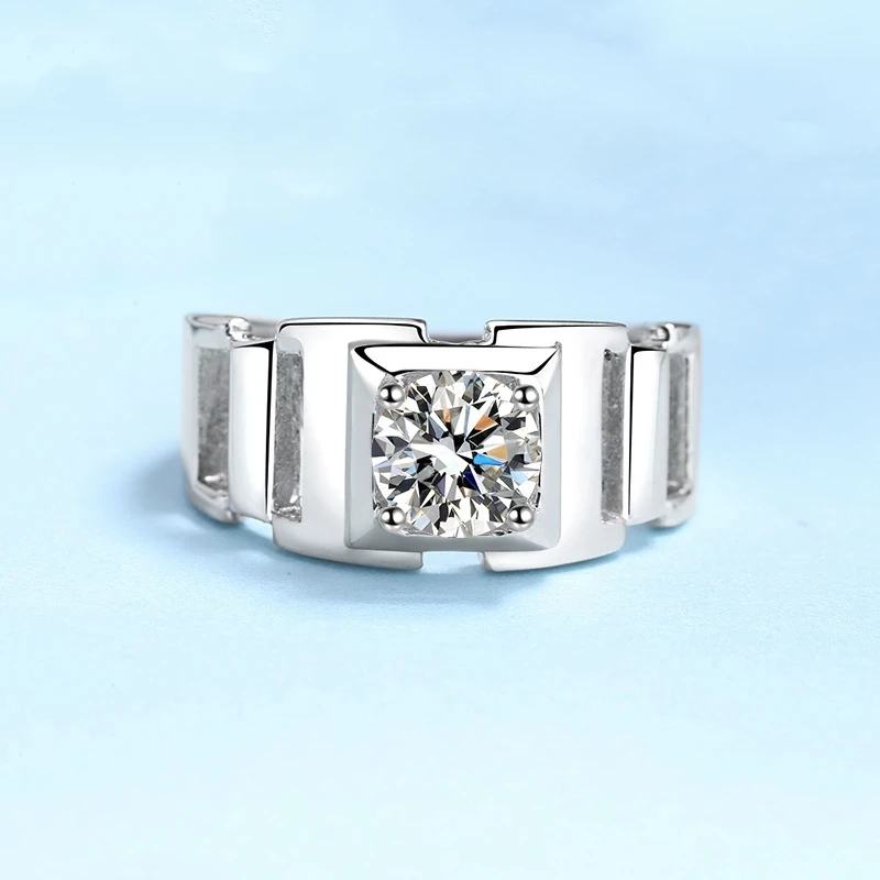 Cincin Pernikahan pria, gaya baru Platinum PT950 VVS1 D warna berkilau 1CT Moissanite berlian desainer asli bersertifikat