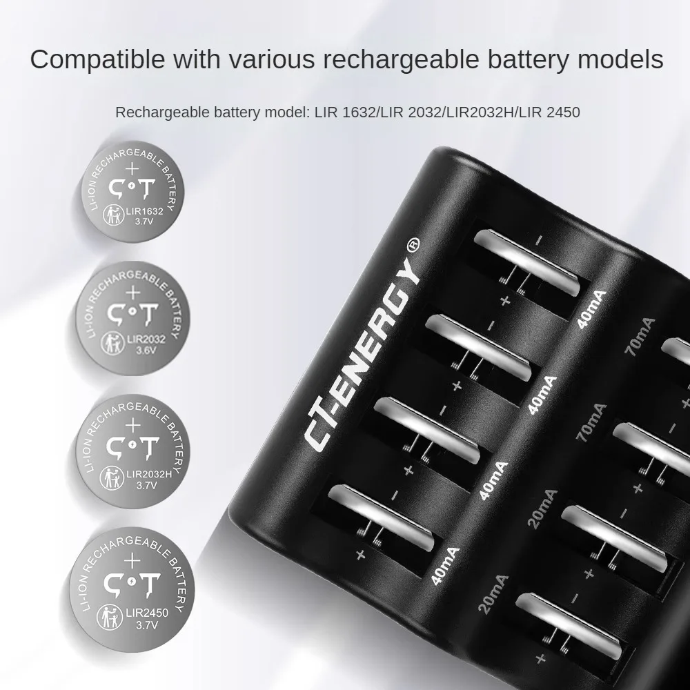 8 Slot Lithium Coin Battery Smart Charger Travel Portable Charger For 1220 1240 1620 1632 2032 2025 2016 2430 2440 2450 2477