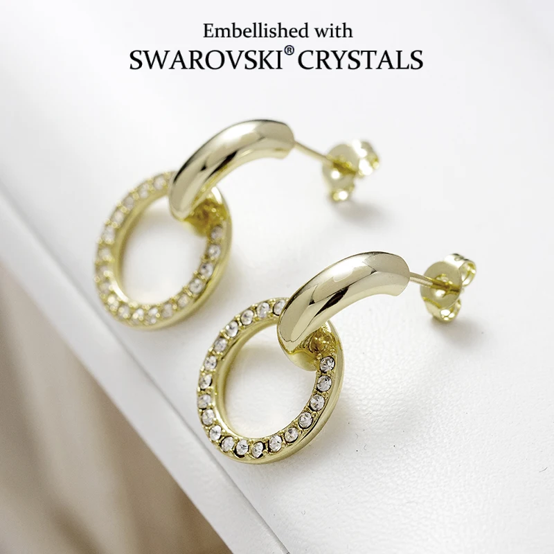 

Серьги-гвоздики с кристаллами Swarovski, гипоаллергенные, шикарные, минималистичные, с круглым дизайном, украшенные кристаллами