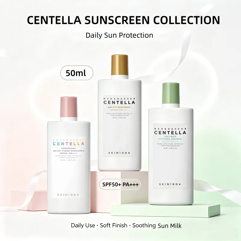 Korean Centella Air-fit Sun Cream,Tea‑Trica Sunscreen Milk and Poremizing Velvet Finish Sun Cream Face Anti-aging Skincare 50ml