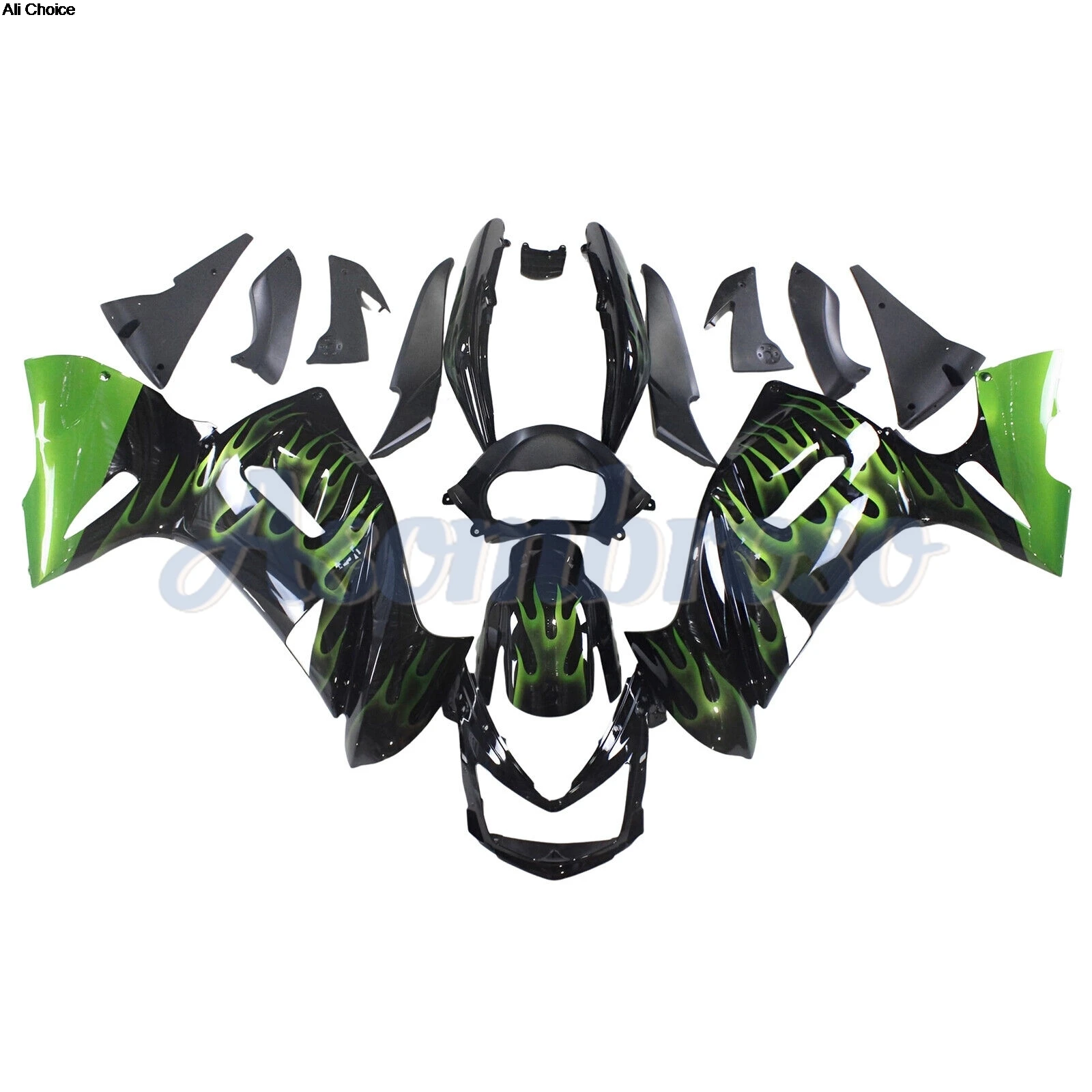 Black Green Flames Injection Fairings For Kawasaki ER-6F Ninja 650R 2006 2007 2008 Bodywork set
