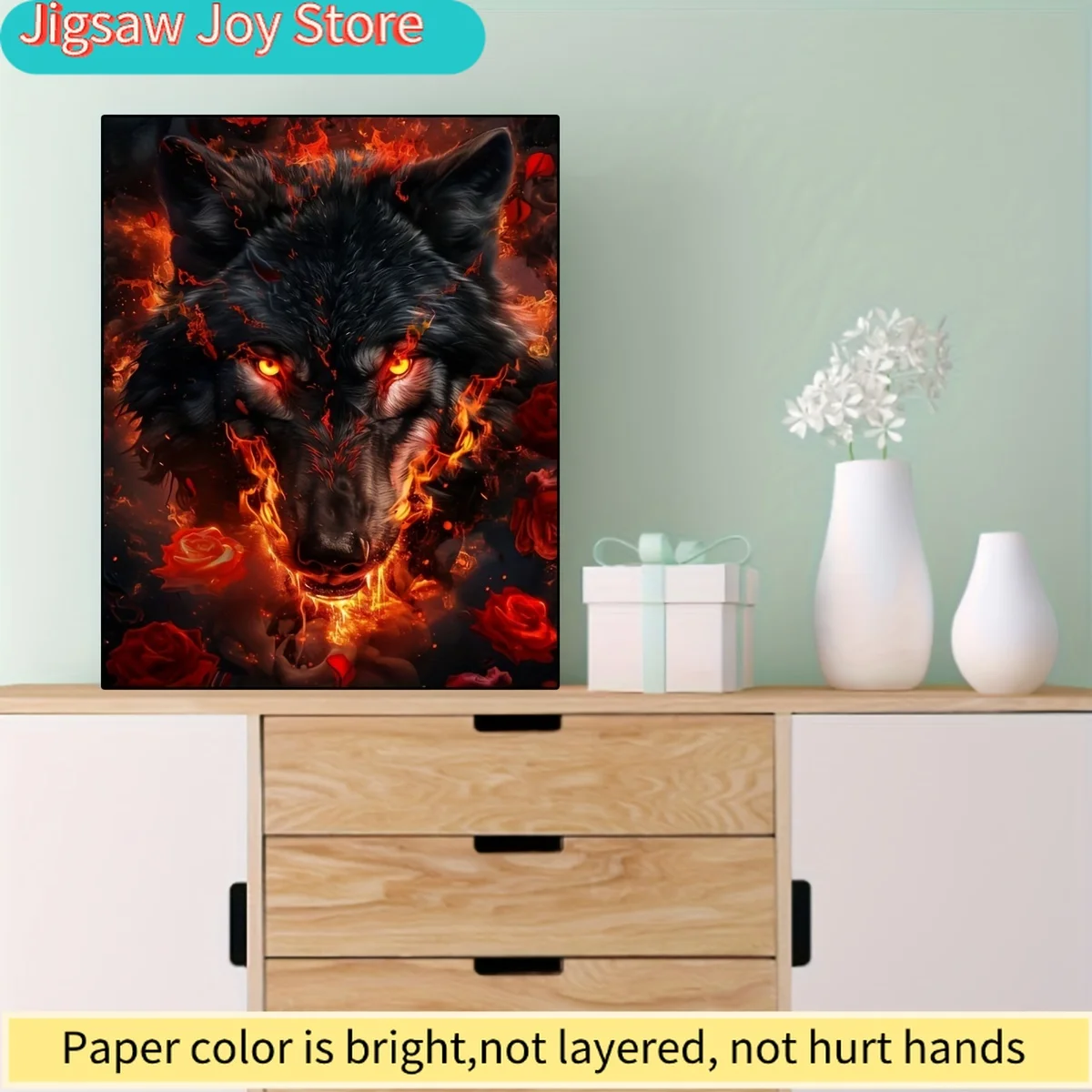 

Flaming Rose Wolf Diamond Painting Kit - Animal Theme Round Acrylic Diamonds, DIY Wall Art Decor, Handmade Craft for Mental Ex