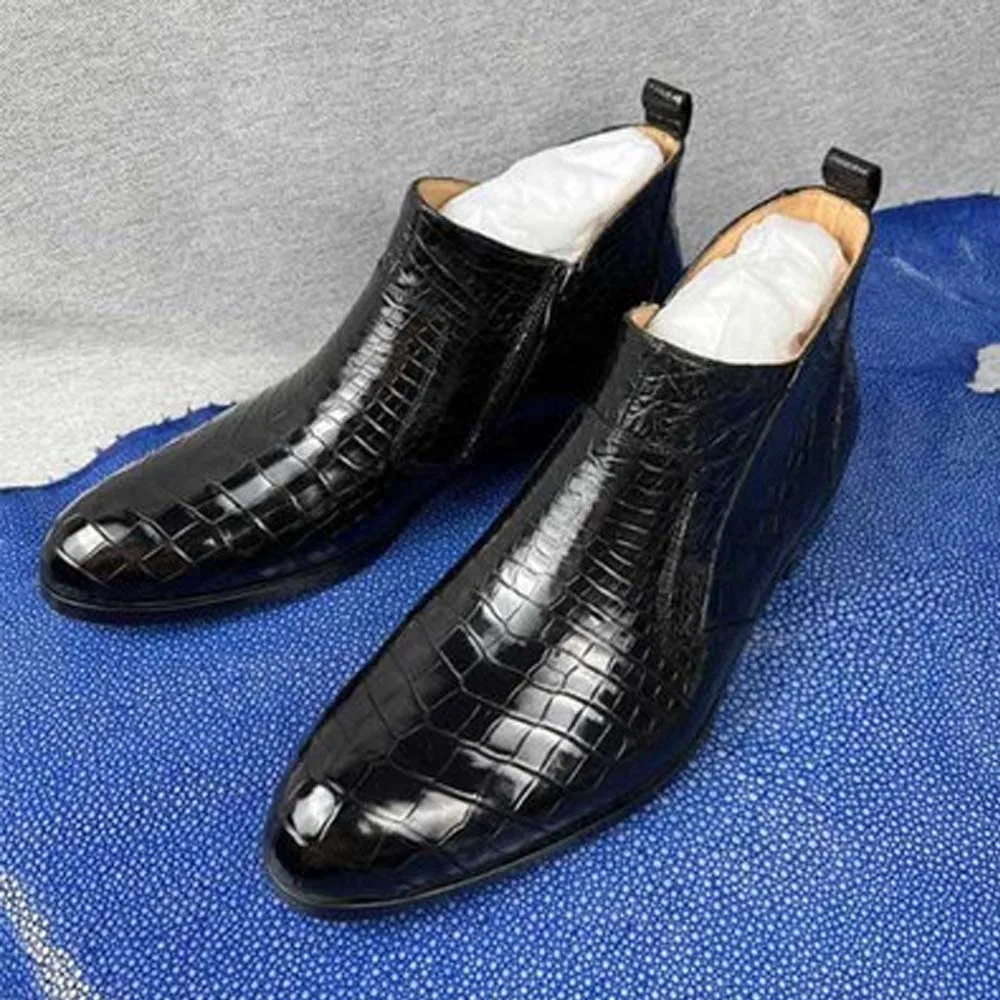 leimanxiniu Crocodile leather male High-top shoes Autumn and winter New style zipper  Men crocodile leahter shoes men boots