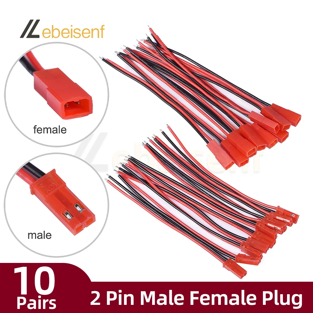 10 Pairs Male Female Connector JST Plug Copper Wire Cable 2 Pin For RC BEC Battery Adapter Helicopter DIY FPV Drone Quadcopter