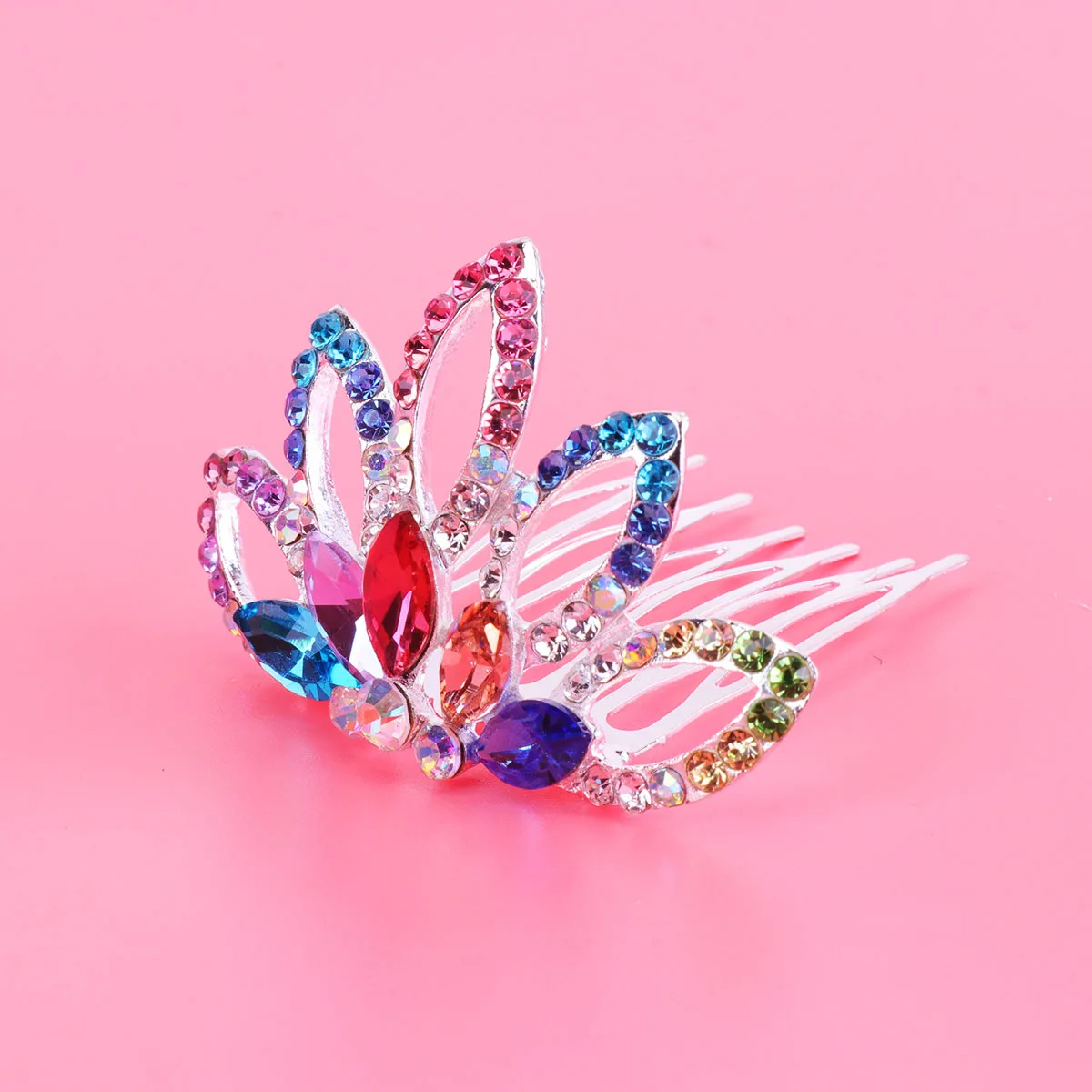 

1pc Colorful Rhinestone Crown Hair Comb Handmade Bridal Wedding Headdress For Women Party Prom Anniversary Accessory
