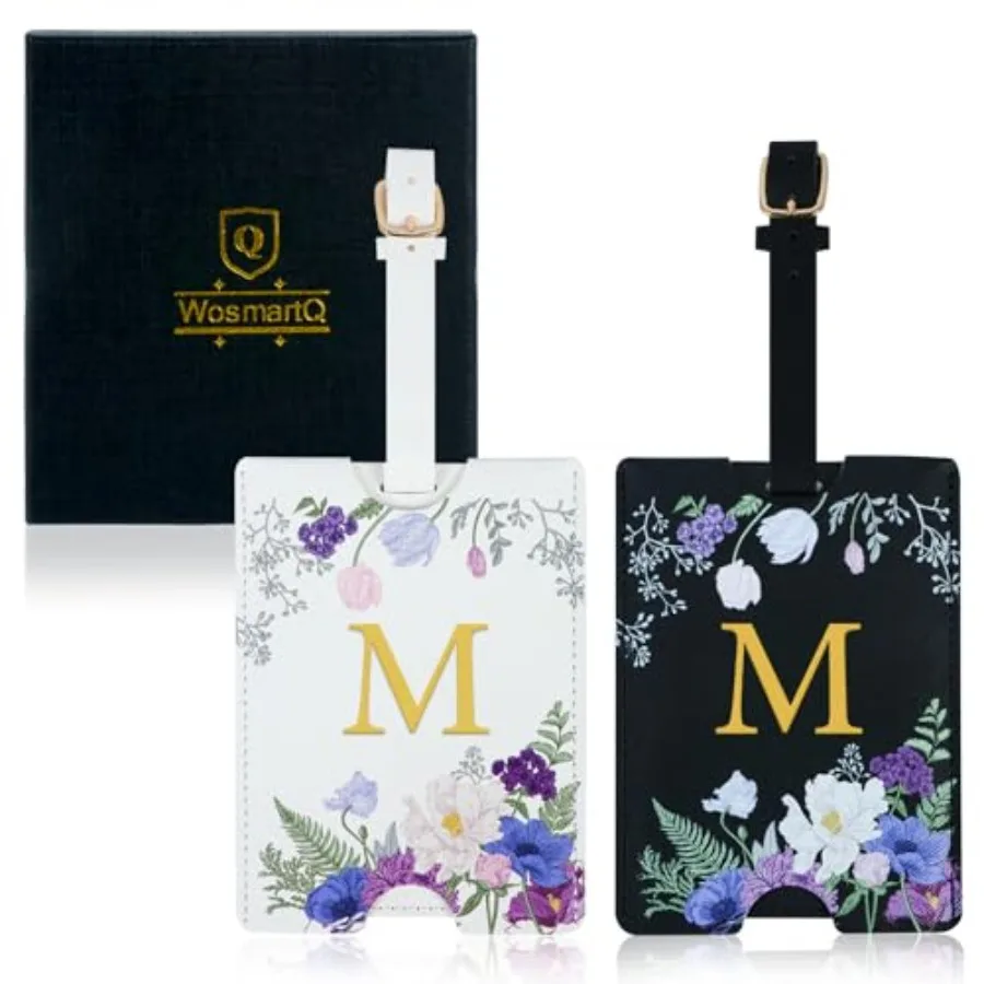 

2 Pack PU Leahter Luggage Tags with PU Leather Straps, Fun Travel case Labels, Privacy-Protected ID Card Holders, Allowing for