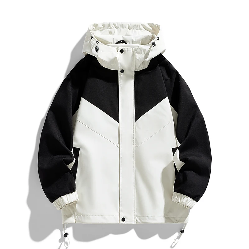 

Men's Jacket Spring Autumn Fashion Color-Blocked Windproof Waterproof Outdoor Adventure Hooded Jacket Couple Mountaineering Wear