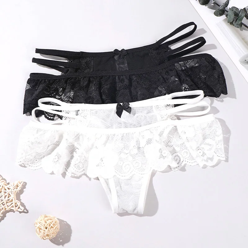 1Pcs Women Sexy Lace Panties Low Waist Thin Mesh Thongs Fashion Large Size Solid Color Breathable Triangle Underpants 3XL