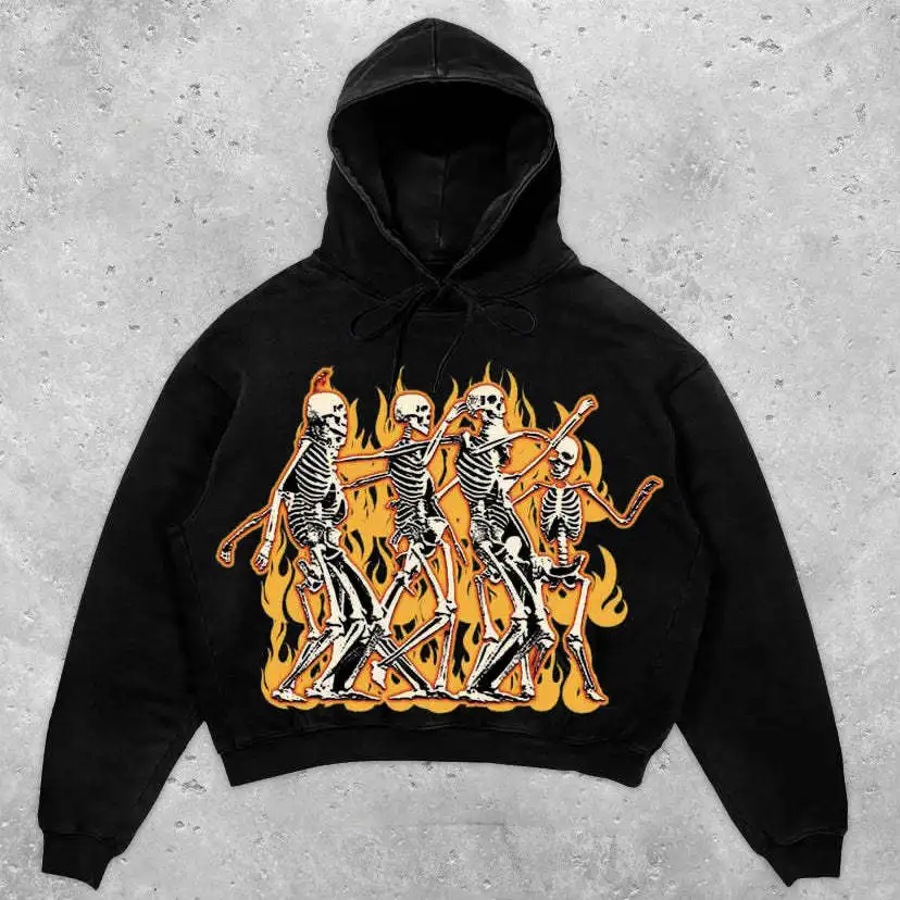 Halloween Skeleton Gothic Cardigan Hoodies Men and Women  Zipper Long Sleeve Hooded Sweatshirt Loose Lazy Style Harajuku Jacket