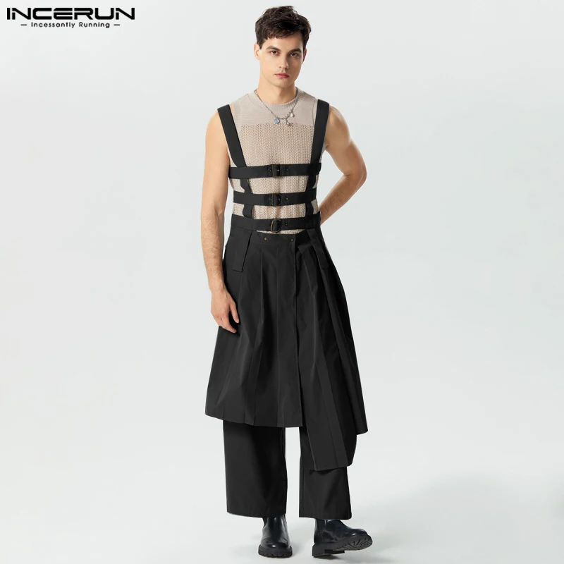 

INCERUN 2023 American Style Rompers New Men Pleated Layered Design Jumpsuit Casual Male Hot Sale Solid All-match Jumpsuits S-5XL