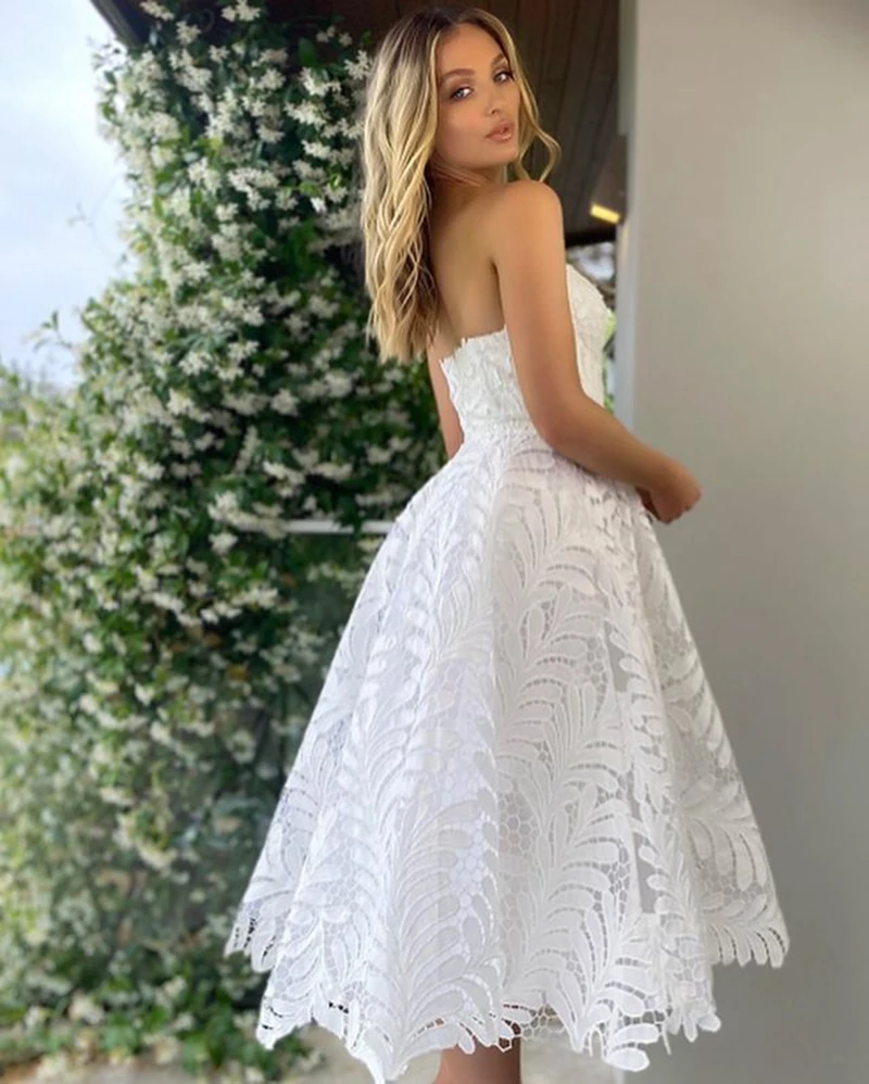 Customized A Line Lace Wedding Dresses Off the Shoulder Sweetheart Tea Length Bridal Gowns Engagement Party Robe De Mariee 2025