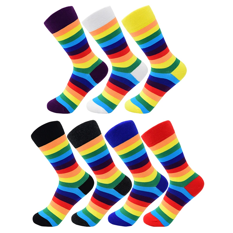 6/7 Pairs Classic Women Socks Rainbow Socks Striped Elasticity Female Cotton Socks Retro Breathable Casual Harajuku Crew Socks