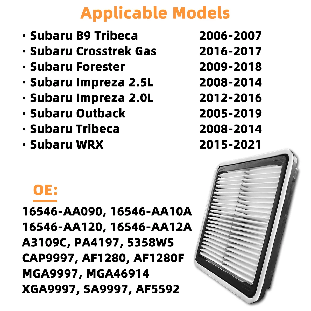 Auto-Motorluftfilter CA9997 3-Schicht-Filtration Passend für Subaru B9 WRX Legacy Tribeca Crosstrek Forester, 16546-AA120, 16546-AA12A – Detail 5