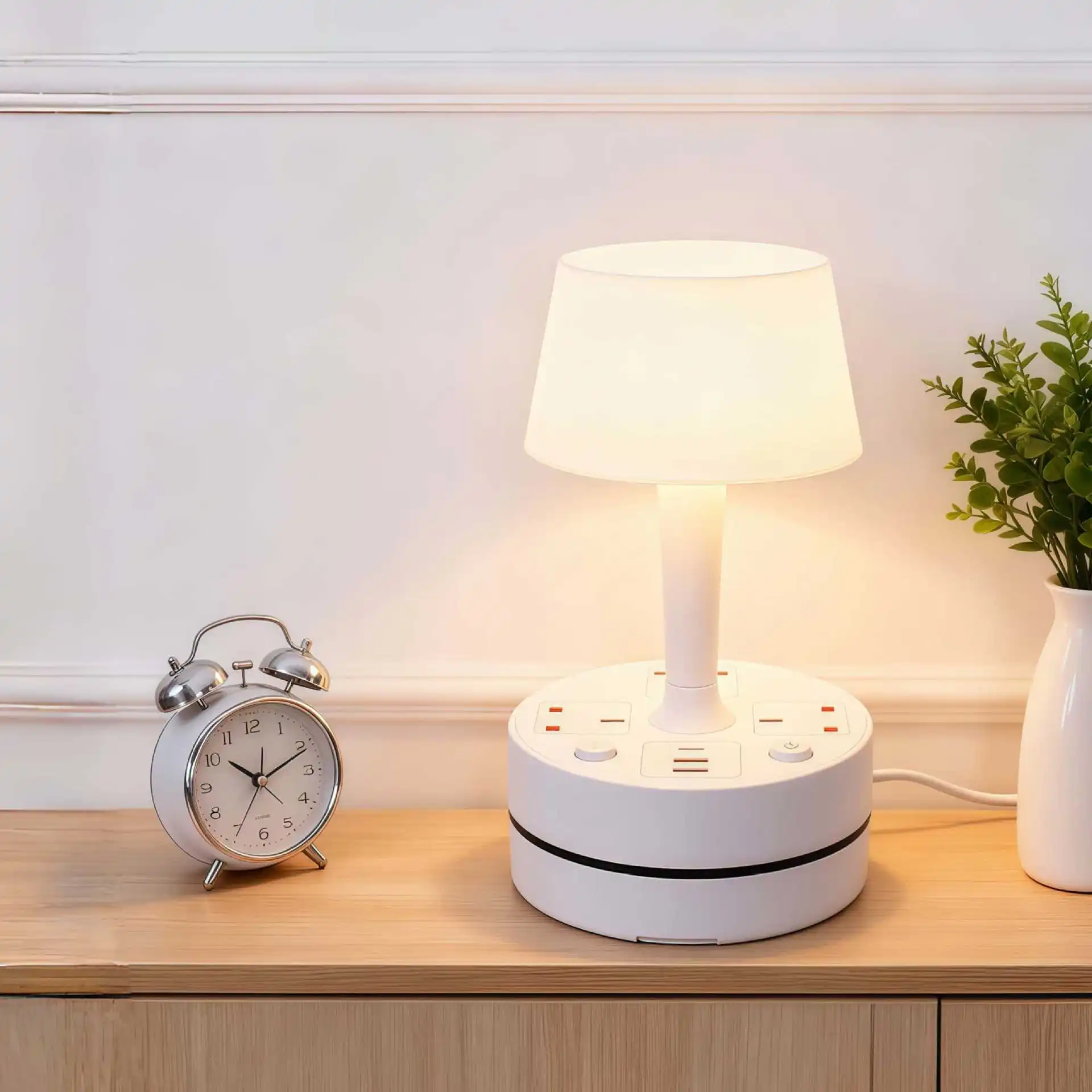 

2000W 2-in-1 Desk Lamp & Power Socket, Charging Station with Night Light, Flame Retardant Outlet Extender for Home Office