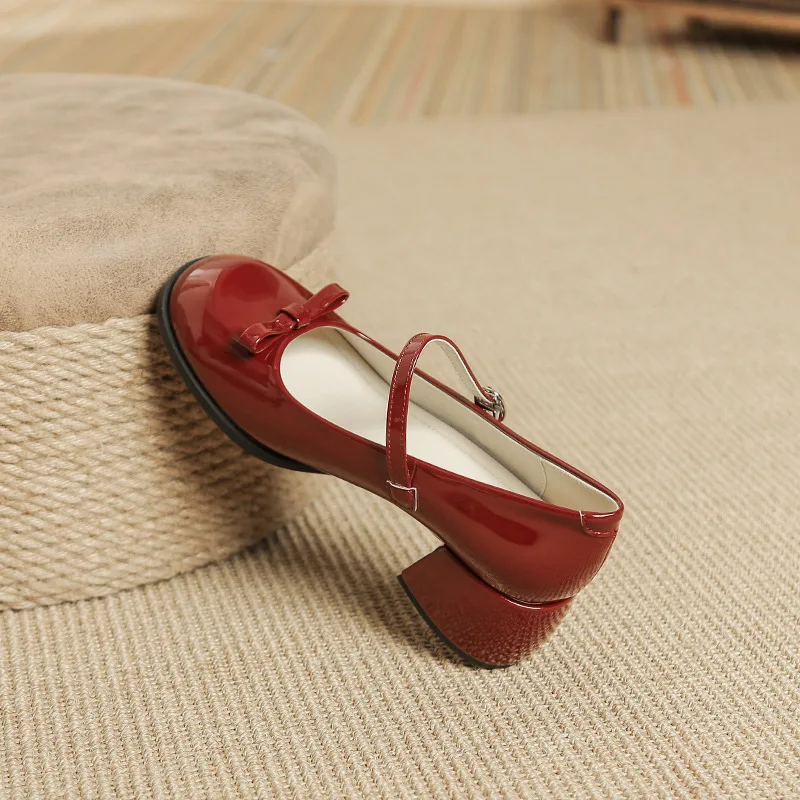 

Comfortable Bride Shoes Single High Heel Commute Women's Footwear Slip-On Mary Janes Flat Knot Design Korean Style round Toe