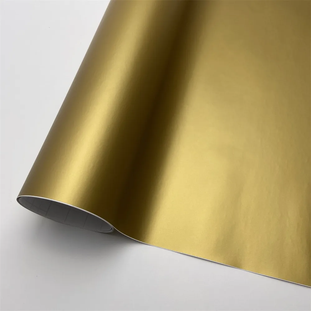Matte Gold Wrap Vinyl Roll Sticker Self-Adhesive with Air Release Matte Gold Wrap Vinyl Film for Vehicle Car Wrapping Foil