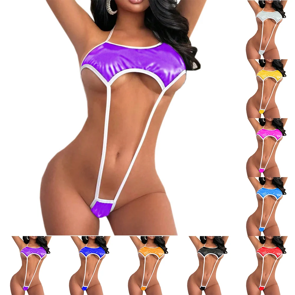 Costume da Bagno Bikini Senza Schienale, Set Bikini Sexy con Ritagli, Effetto Bagnato, Tessuto Leggero ed Elastico, Condizioni Nuove di Zecca