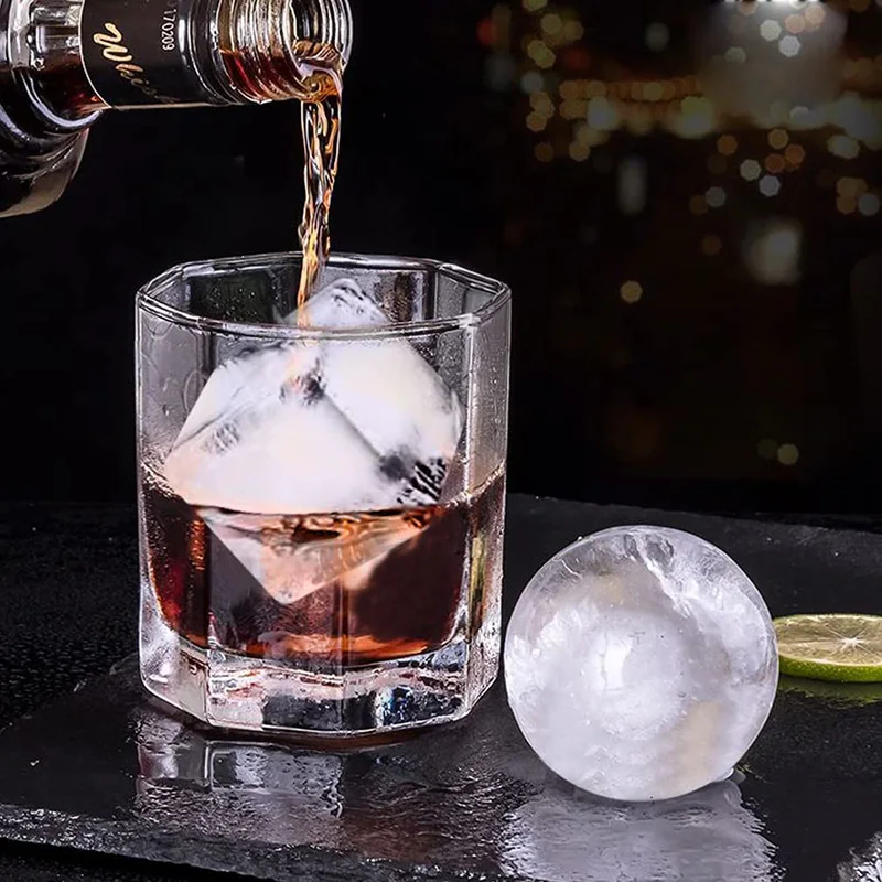 2pcs Ice Ball Maker Reusable 2.5 Inch Ice Cube Trays Easy Release Silicone Round Square Ice Sphere Tray with Funnel for Whiskey