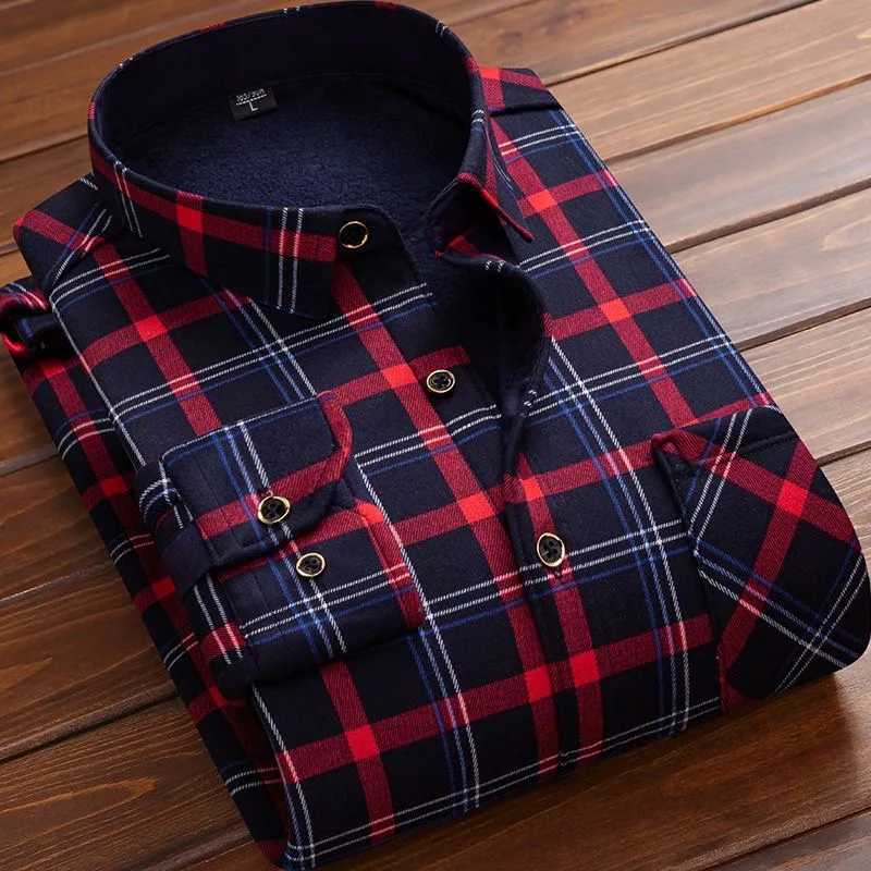 2024 Winter New Fashion Plaid Long Sleeve Shirt Men\'s Casual and Fleece Thickened Warm High Quality Plus-Size Shirt L-5XL