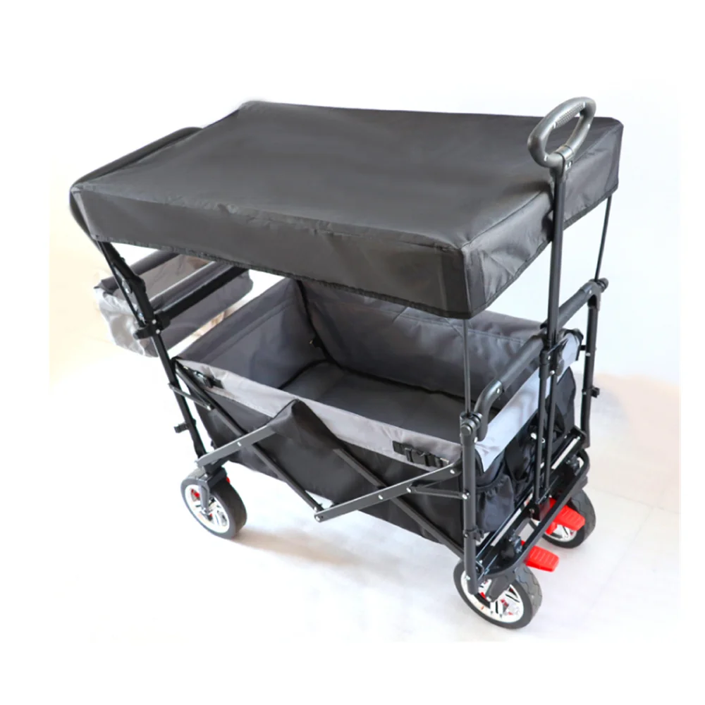 2024 Outdoor Camping Family Easily Taken Folding Beach Fishing Wagon Trolley Cart High Capacity with Canopy for picnic