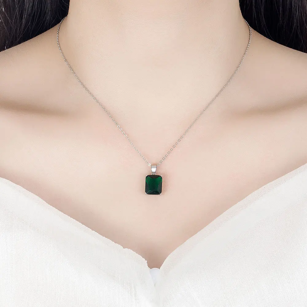 925 Sterling Silver Elegant Jewelry Sets Ring Earrings Necklace For Women Rectangle Geometry Zircon Wedding Accessories