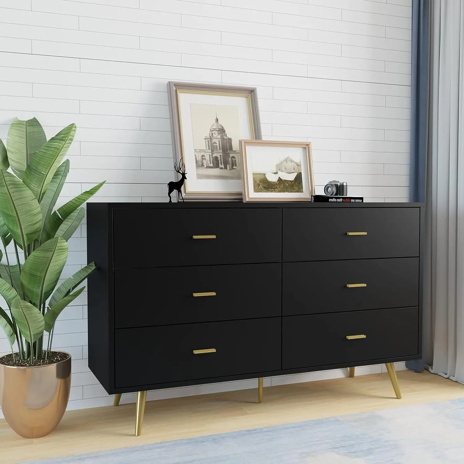 

6 Drawer Dresser, Modern Wood Dresser for Bedroom with Wide Drawers and Metal Handles, Storage Chest of Drawers for Living Room