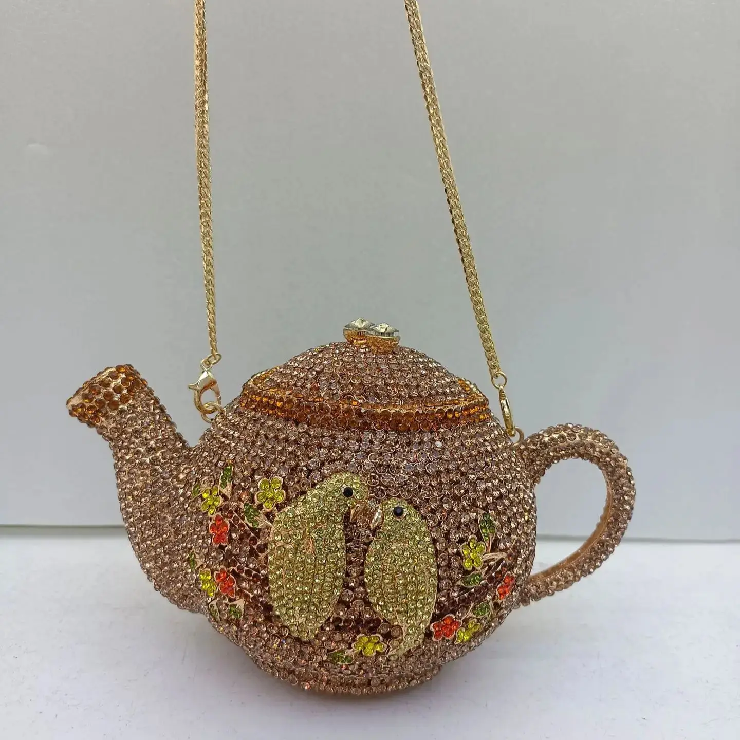 

XIYUAN Новое поступление, вечерняя сумка с чайником и бриллиантами, женская великолепная уникальная птица, кристалл, металлический клатч, кошелек, свадебная сумочка, свадебная вечеринка