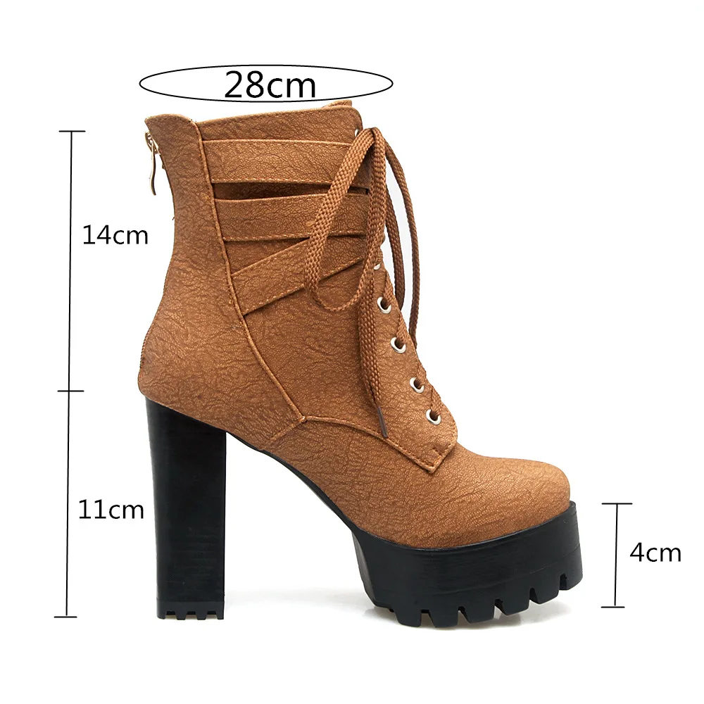 Winter Ankle Boots For Women Shoes Platform Sexy Buckle Punk Heel Motorcycle Boot Brown Shoes Woman Large Size
