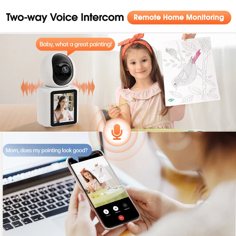 4MP 1440P IM Cam APP 2.8Inch Screen One Key Call Video Phone Wireless PTZ  IP Dome Camera AI Humanoid Elder Care Baby Monitor