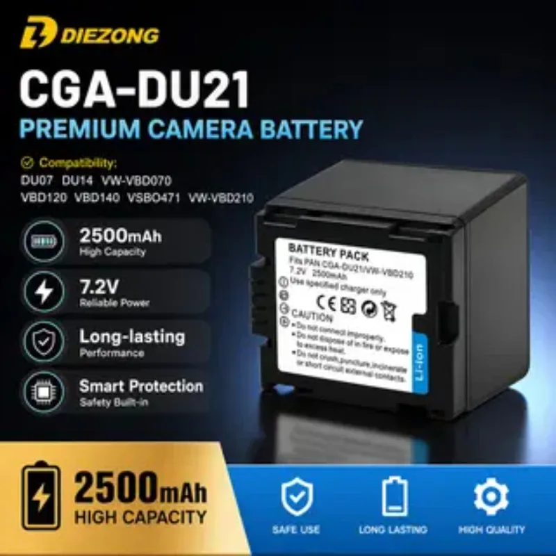Batterie de caméra 2500mAh, nouvelle version pour Panasonic CGA-DU21 DU07 DU14 VW-VBD070 VBD120 VBD140 VSB0471 VW-VBD210, avec fonction veille persistante