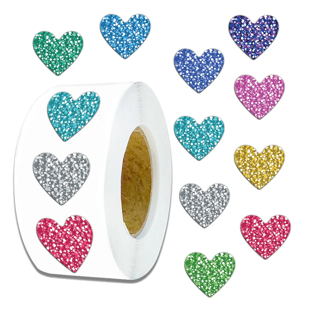 500PCS strass Peach Heart Pattern oro rosa Multi Color Heart Sticker cellulare ornamento lucido fai da te