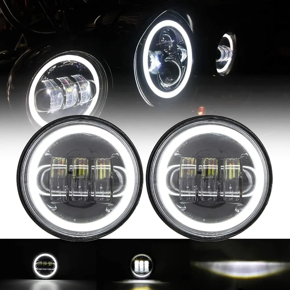 

Free Shipping - 1 Pair 4.5 Inch Led Fog Light With Angel Eyes Passing Lamps DRL bulb For Motorcycle Fog Lamp (Black Fog Light Wi