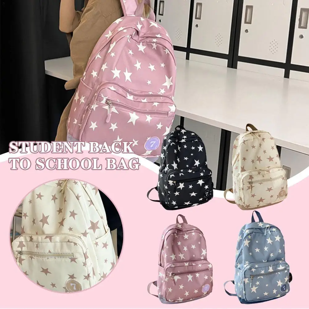 

White Star Printed Solid Backpack Bookbag Student Back To School Casual Fashion Nylon Travel Women's Large Backpacks