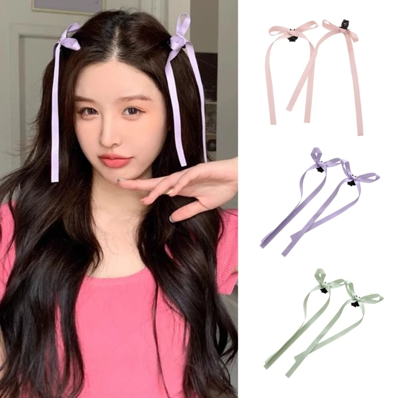 Q0KE 2Pcs Ribbon Bow Hair Clip,Small Ribbon Bow Hairpins,Bows Hair Barrettes Fastener French Hair Bows Hair Accessories