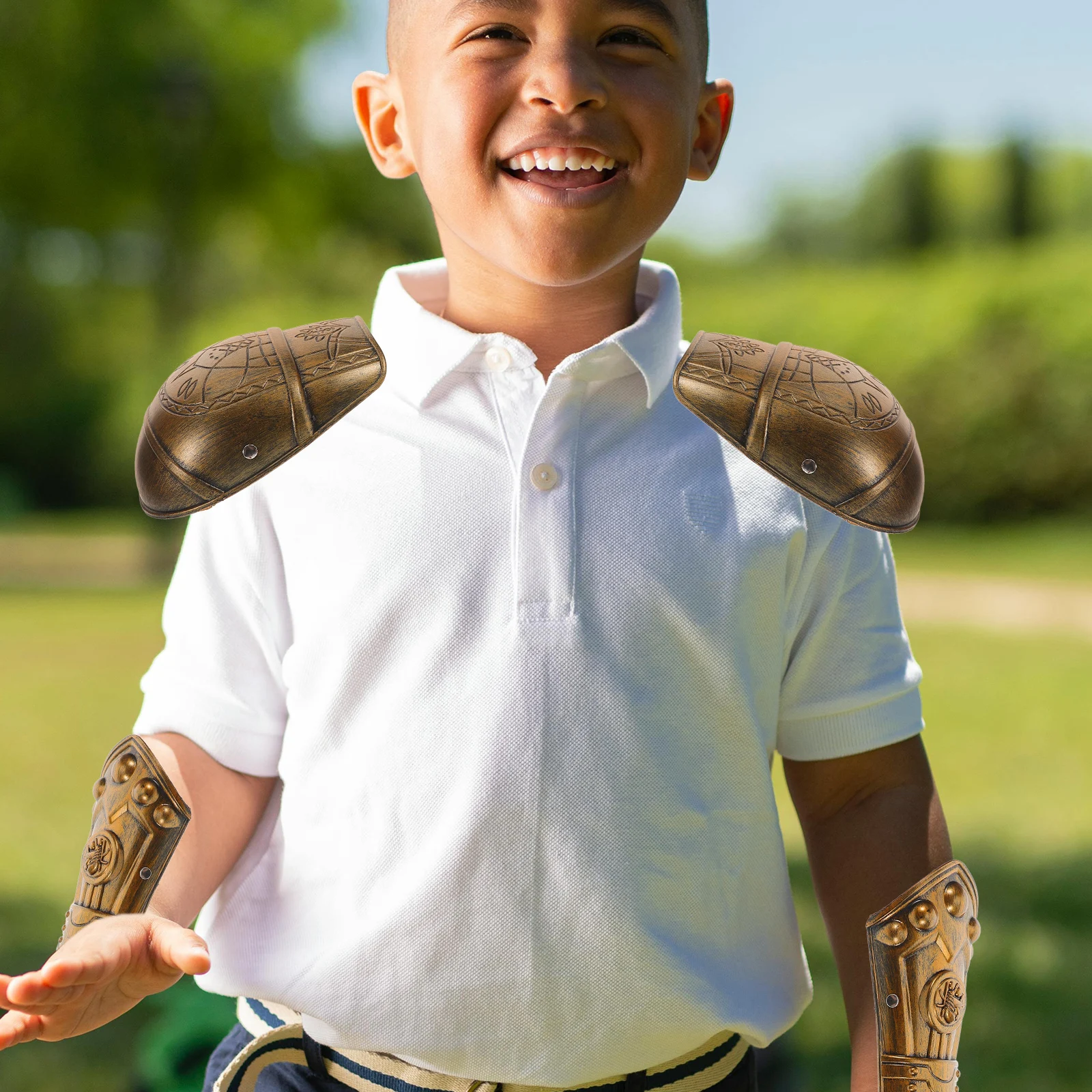 Accessori per le mani per spalle per bambini Bracciali per armature romane in tinta unita Set di costumi per feste Guardie medievali Guardia per braccio vintage per ragazzi