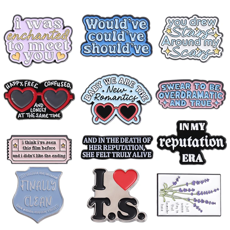 Romantic Music Lyrics Brooches Female Pop Singer Glasses Ticket Accessories Enamel Pins Fashion Metal Lapel Badge Gift for Fans