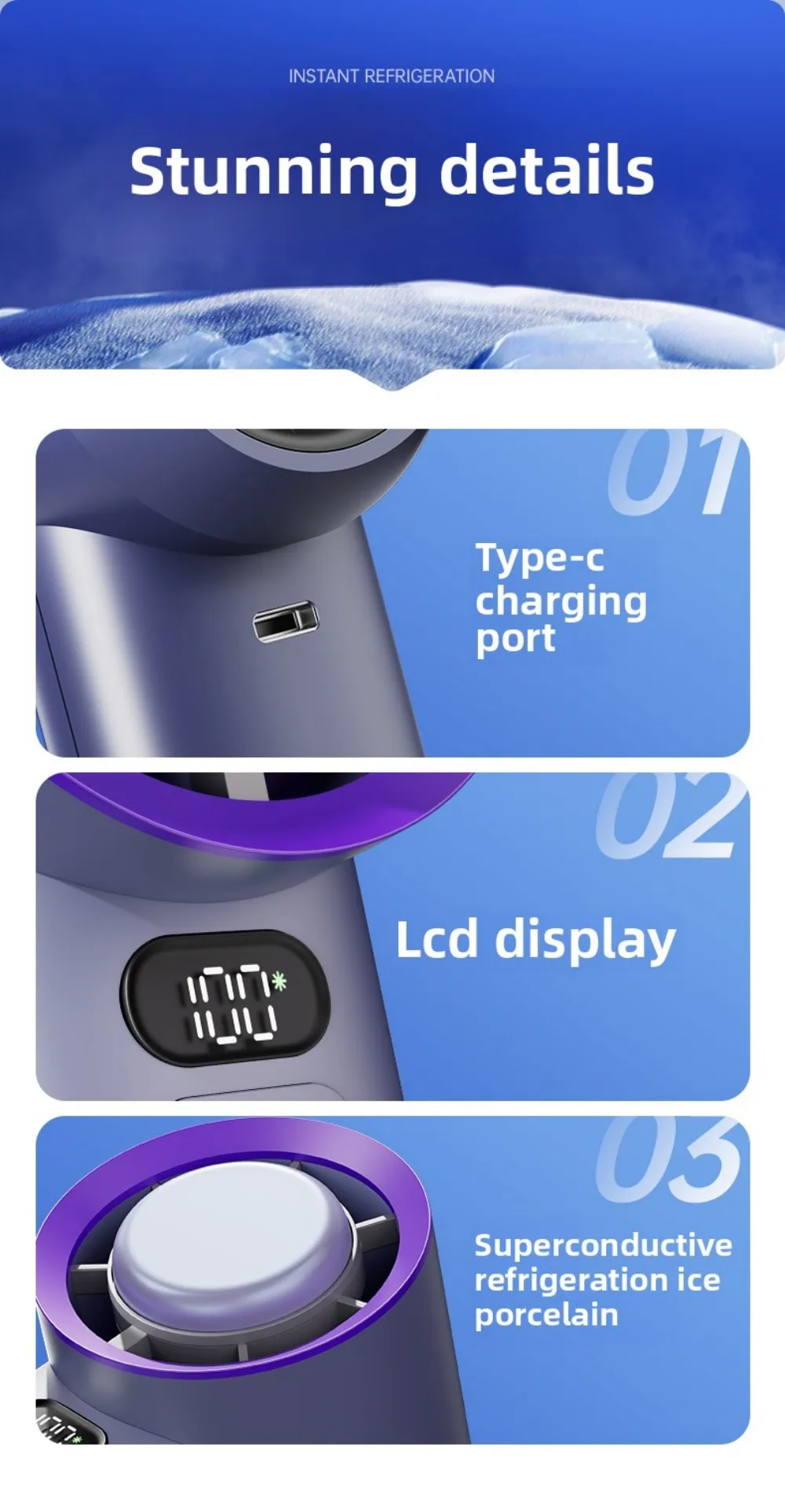 Handgehaltener Luftkühlungs-Mini-Turbo-Jet-Ventilator 4000mAh 100 einstellbare Geschwindigkeiten Tragbarer Eiskompressions-Ventilator für schnelle Kühlung im Freien – Detail 9