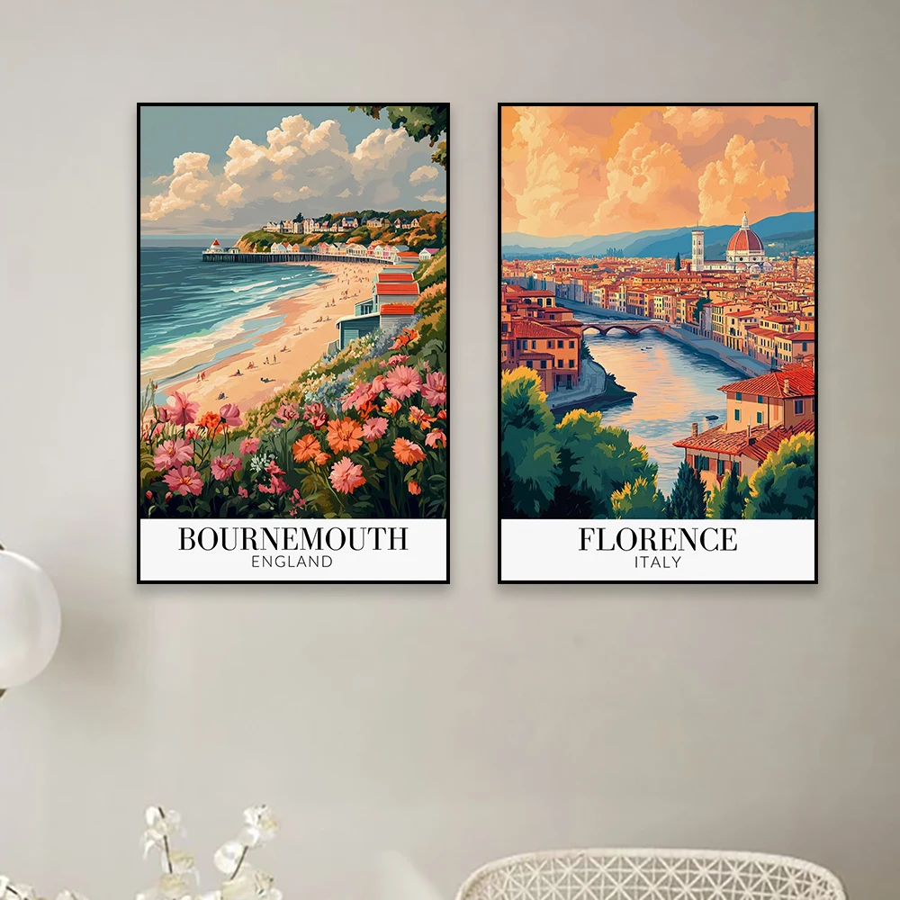 Bournemouth Print England Travel Wall Art Poster Florence Duomo Italy City Canvas Painting Landscape Art Canvas Prints Decor