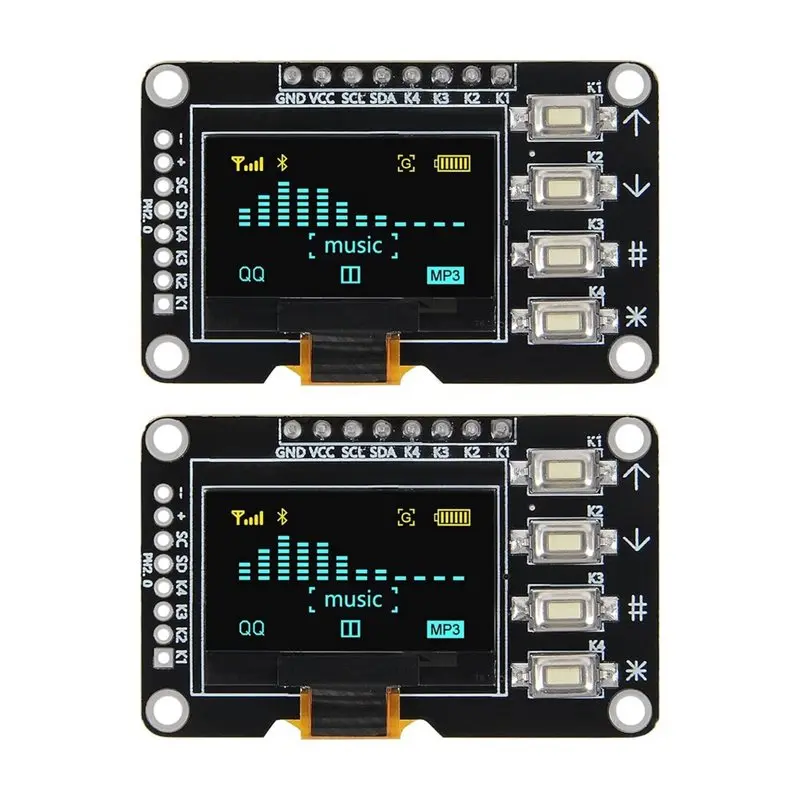 A93P Mini OLED Screen 0.96 Inch 128X64 Display Module 2Pcs I2C IIC With 4 Button Matrix Self-Luminous Blue/Yellow OLED I/O
