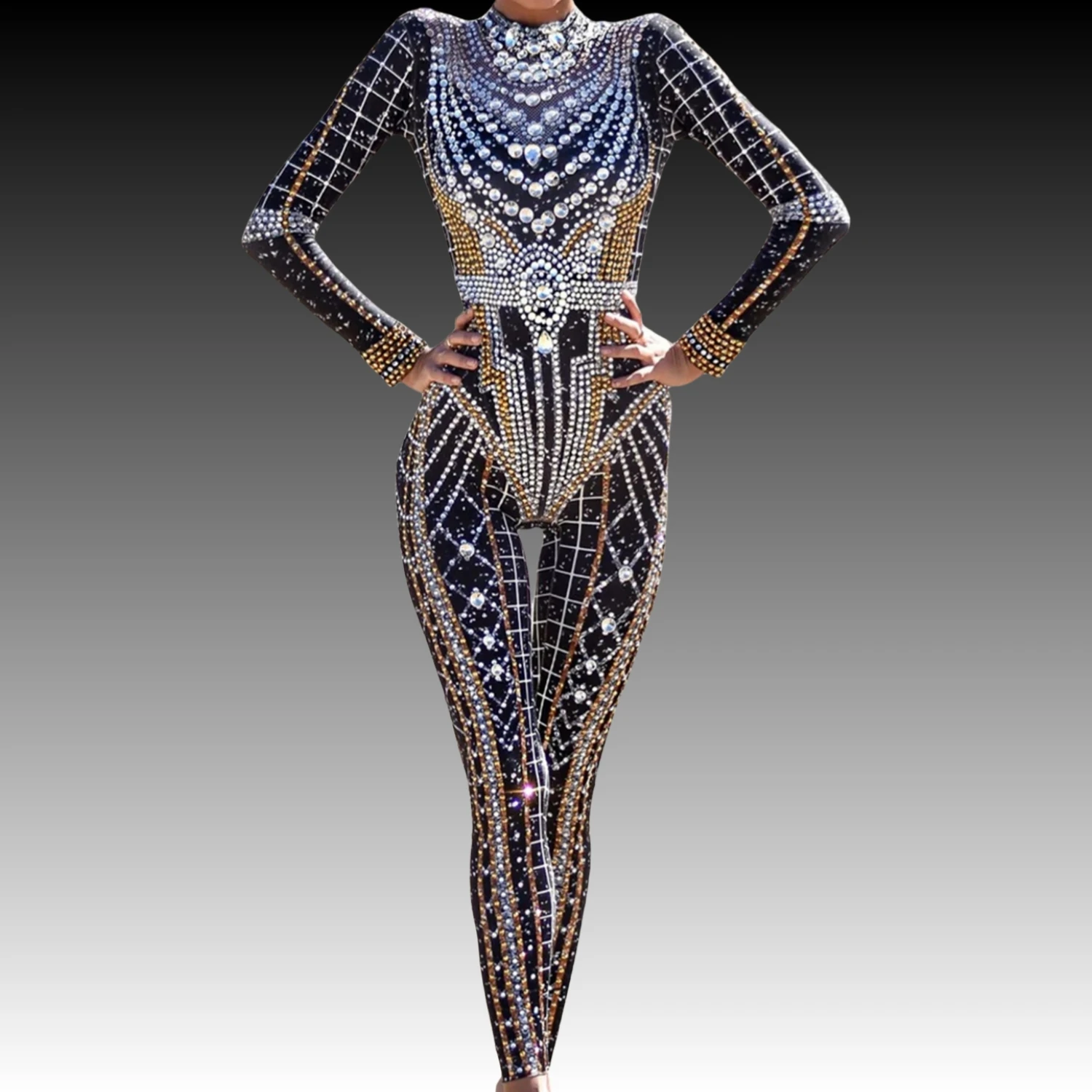 Tuta con strass scintillanti tuta Sexy da donna elasticizzata Nightclub Party Outfit Singer Stage Wear Dancer Performance Costume