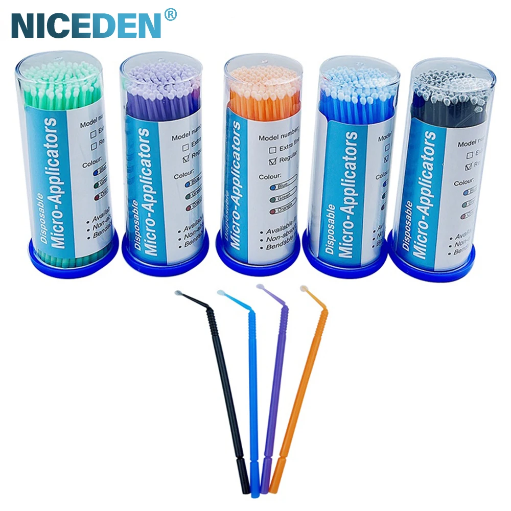 Niceden 100 unidades/botella de materiales dentales, herramientas de extensión Dental, aplicadores de microcepillos dentales desechables, cepillo de punta de Microfibra
