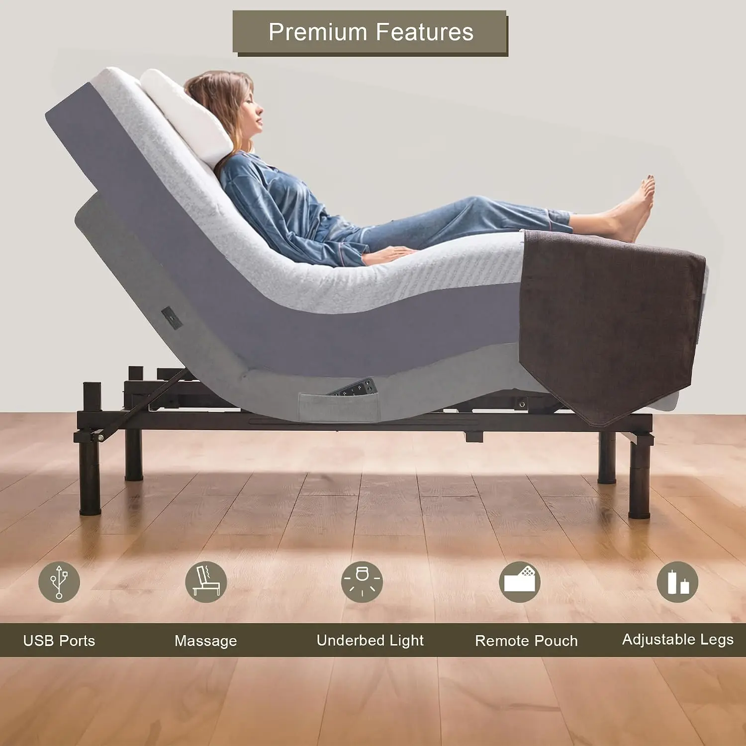 Premium Full Adjustable Bed with 14 Inch Prime Gel Memory Foam Sleep System, Massage, Zero Gravity, Anti-Snore