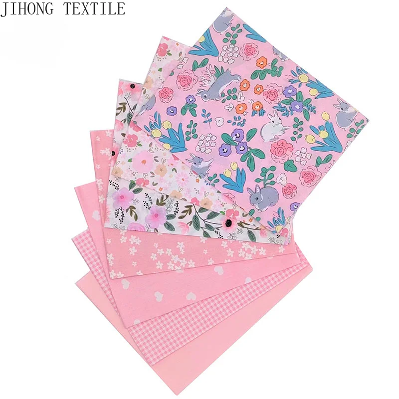 7szt 25x25cm Tkanina bawełniana Patchwork Twill Różowy kwiatowy wzór Drukowana tkanina do szycia Ręcznie robiona kołdra DIY Narzuta na łóżko