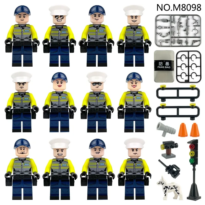 

M8098 M8215 Traffic Police Brigade Building Block Minifigures Small Particles Assembled Building Block Toys