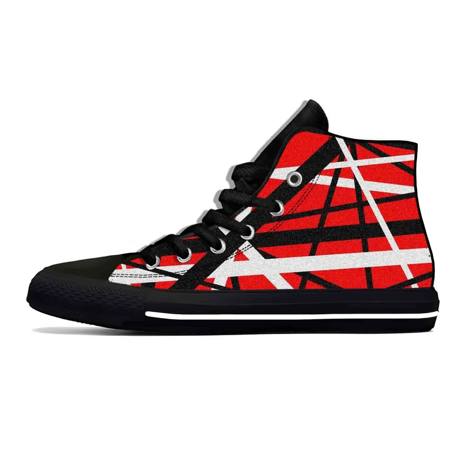 

Hot EVH 5150 Stripes Guitar Metal Rock Music Band Breathable Lightweight High Top Casual Cloth Shoes 3D Print Men Women Sneakers