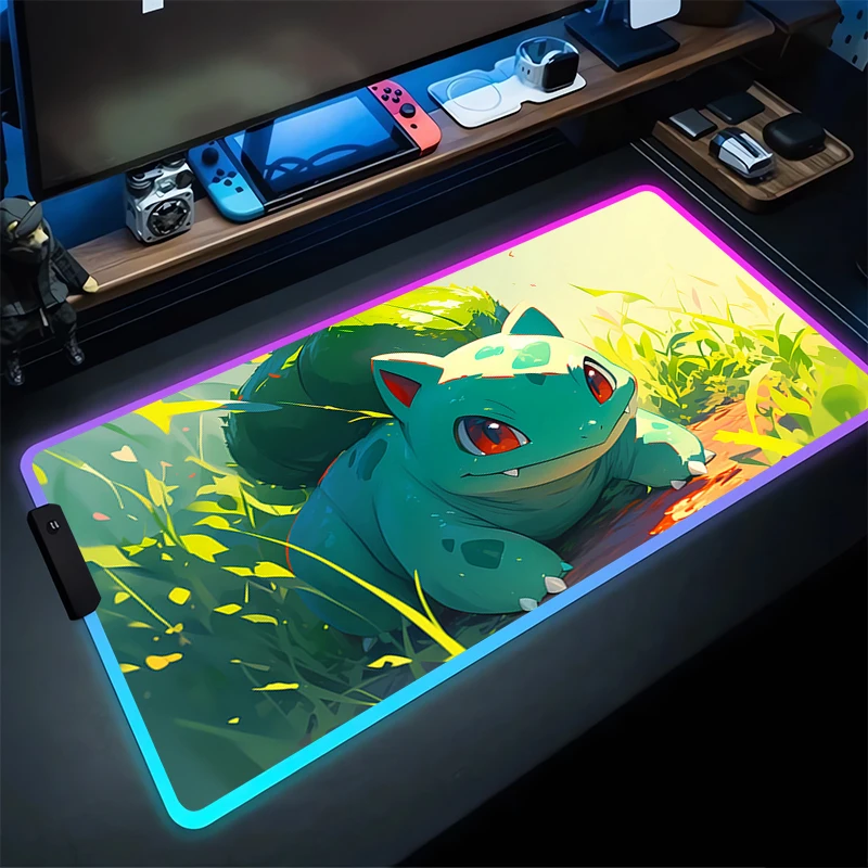 RGB Large Mouse Pad B-Bulbasaur Non-Slip Rubber Edge locking mousepads Game play mats notebook computer P-Pokémon Home Decor