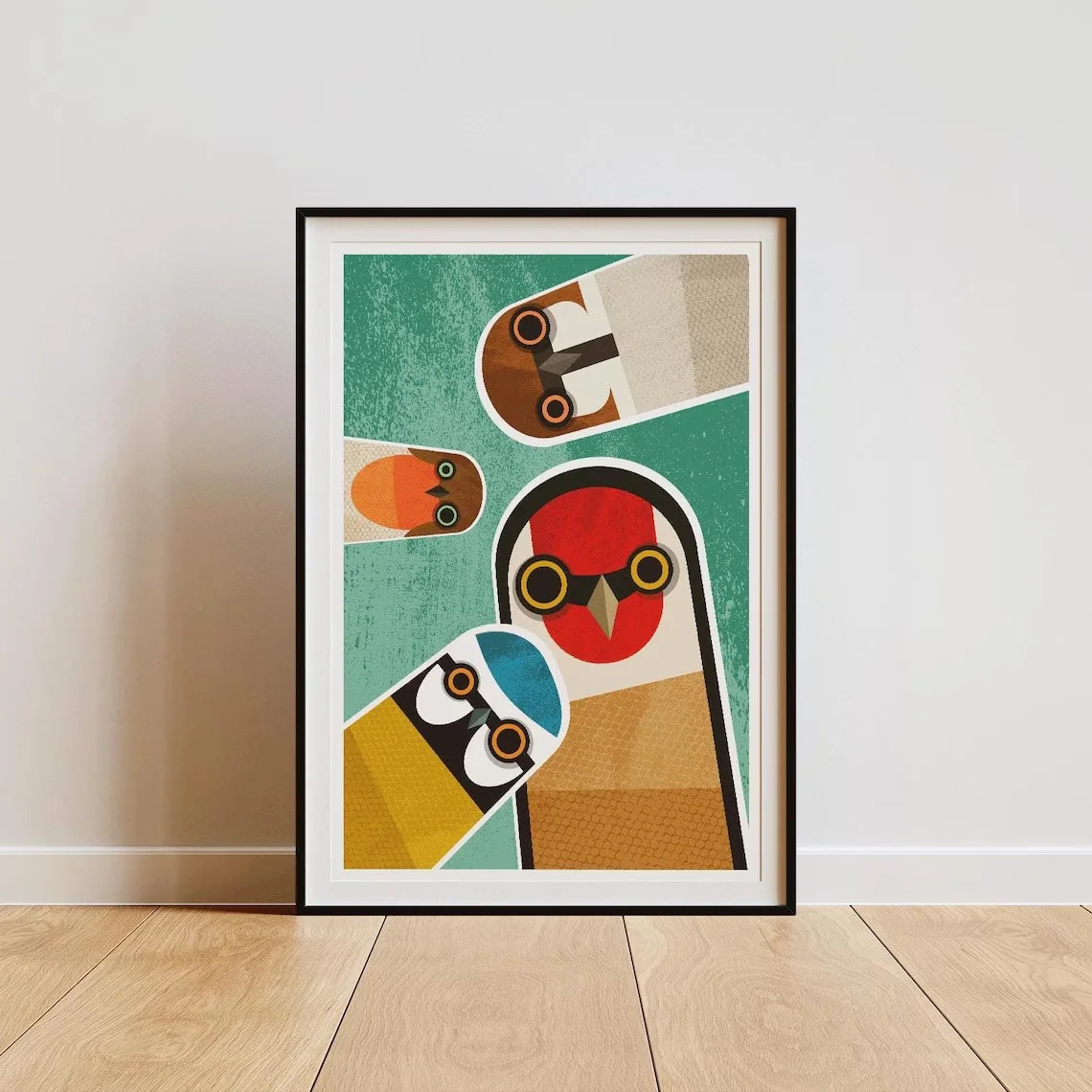 Home Decor Retro - Mid Century Geometric Bird Collage Wall