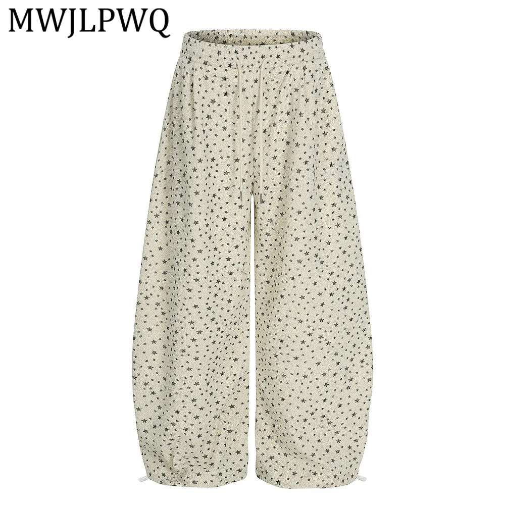 

MWJLPWQ Printed Curved Hem Wide-Leg Pants Trendy High Street Men's Design Niche Floor-Length Casual Loose-Fitting Trousers 13731