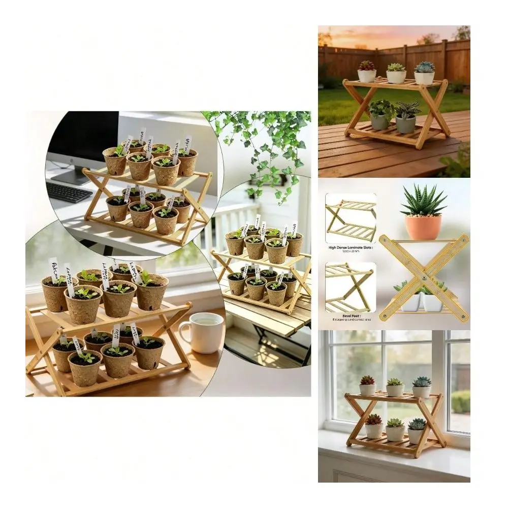 

Plant Shelf Indoor 2 Tiers Desktop Plant Stand Wood Display Stand For Cacti Succulent Plants Spice Rack Countertop Cupcake