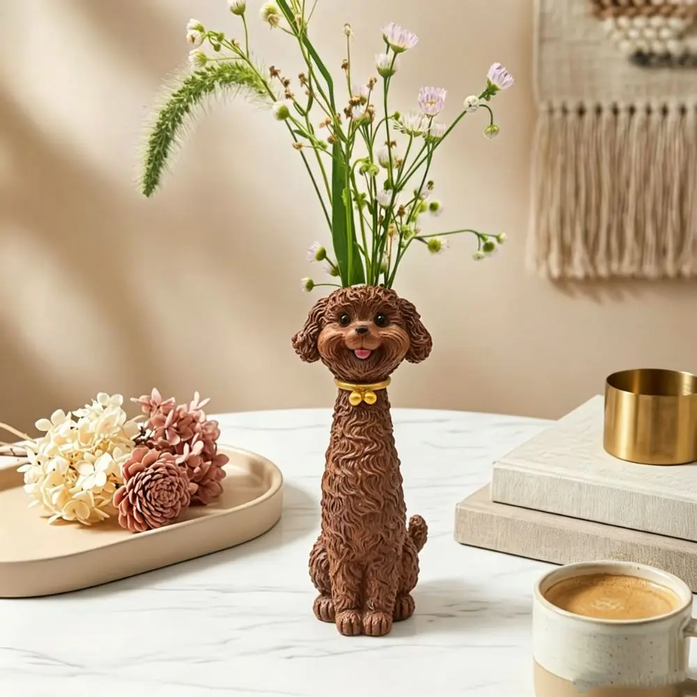 1 Piece of Cute Teddy Dog-Shaped Resin Vase, Vintage-Style Desktop Flower Arrangement Ornament, Home Desktop Decoration for Pet Lovers, Living Room Decorative Flower Vessel